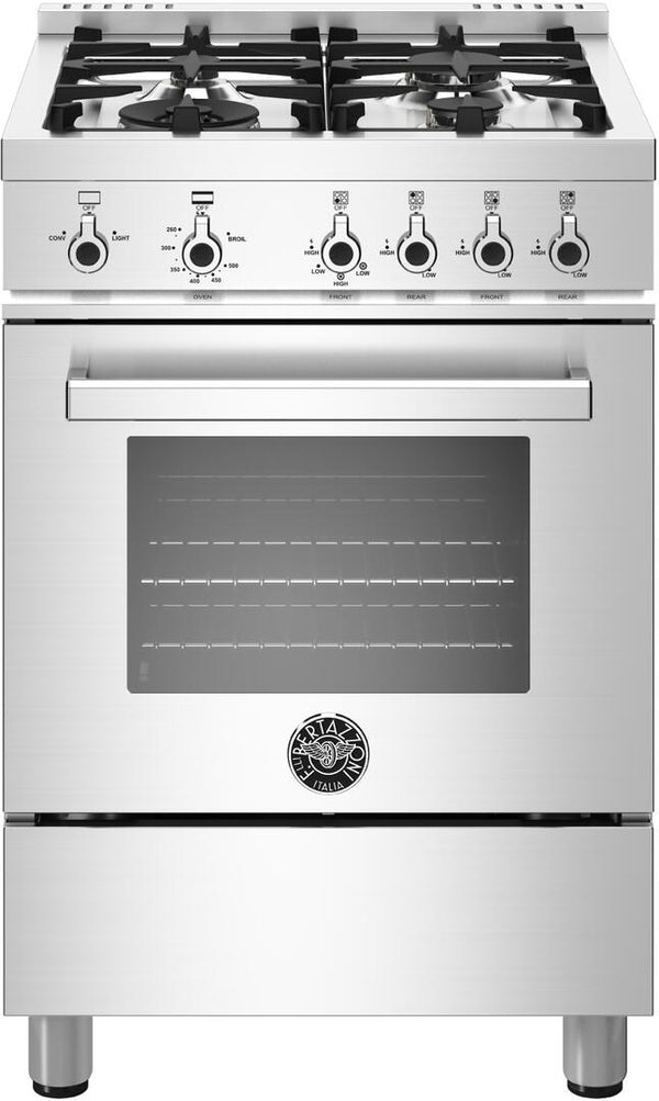 Bertazzoni 24" Professional Series Gas Range with 4 Brass Burner in Stainless Steel (PROF244GASXE)