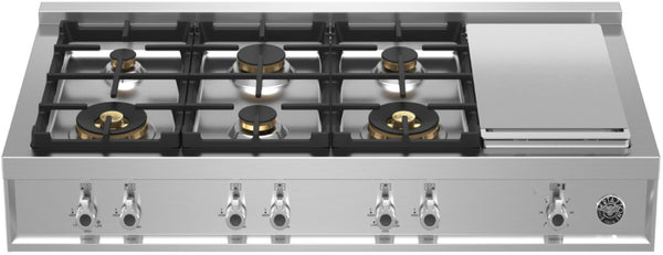 Bertazzoni 48" Professional Series Gas Rangetop 6 brass burner with electric griddle (PROF486GRTBXT)