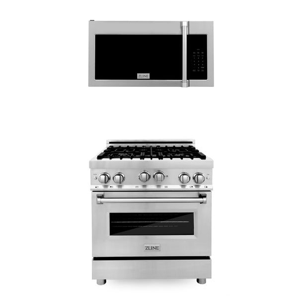 ZLINE 30" Kitchen Package Stainless Steel Gas Range and Over The Range Microwave with Traditional Handle (2KP-RGOTRH30)