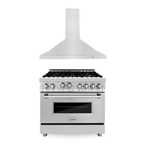 ZLINE 36" Kitchen Package with Stainless Steel Gas Range and Convertible Vent Range Hood(2KP-RGRH36)