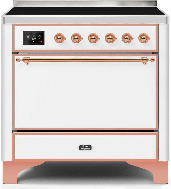 ILVE 36" Majestic II induction Range with 5 Elements - 3.5 cu. ft. Oven - Solid Door - Copper Trim in White (UMI09QNS3WHP)