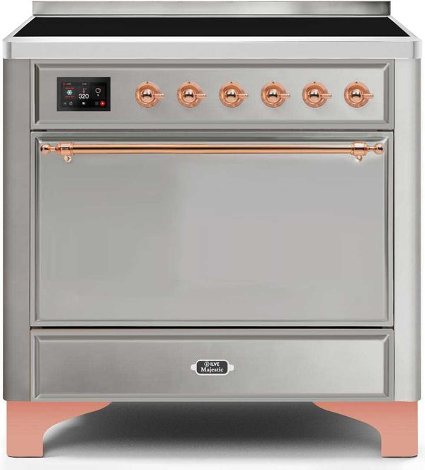 ILVE 36" Majestic II induction Range with 5 Elements - 3.5 cu. ft. Oven - Solid Door - Copper Trim in Stainless Steel (UMI09QNS3SSP)