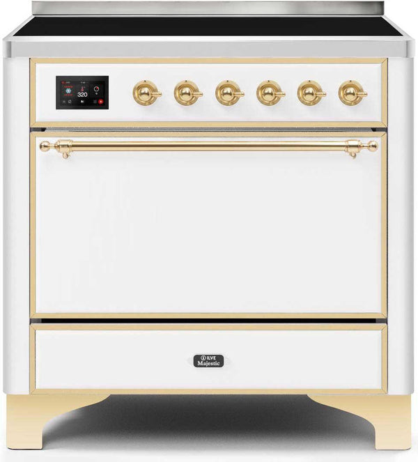 ILVE 36" Majestic II induction Range with 5 Elements - 3.5 cu. ft. Oven - Solid Door - Brass Trim in White (UMI09QNS3WHG)