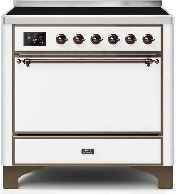 ILVE 36" Majestic II induction Range with 5 Elements - 3.5 cu. ft. Oven - Solid Door - Bronze Trim in White (UMI09QNS3WHB)