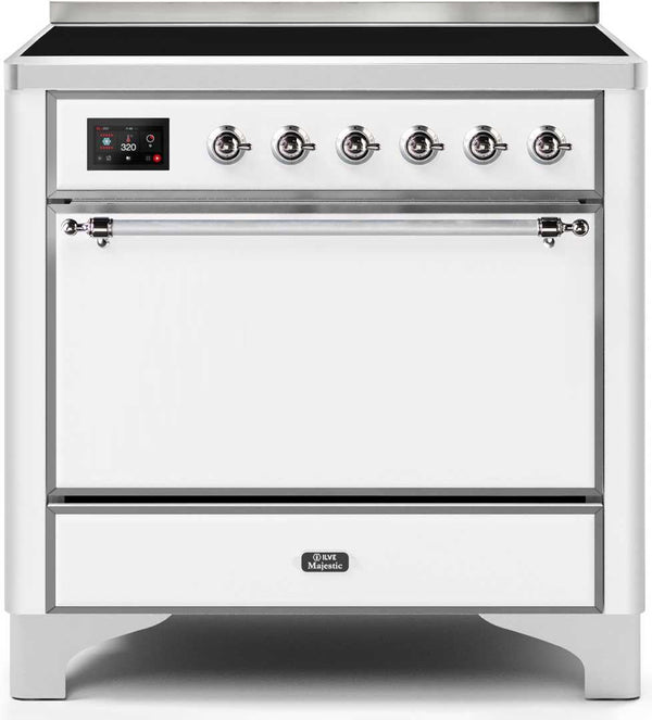 ILVE 36" Majestic II induction Range with 5 Elements - 3.5 cu. ft. Oven - Solid Door - Chrome Trim in White (UMI09QNS3WHC)