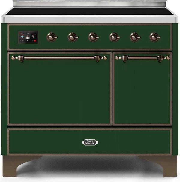ILVE 40" Majestic II induction Range with 6 Elements - Dual Oven - TFT Control Display in Emerald Green with Bronze Trim (UMDI10QNS3EGB)