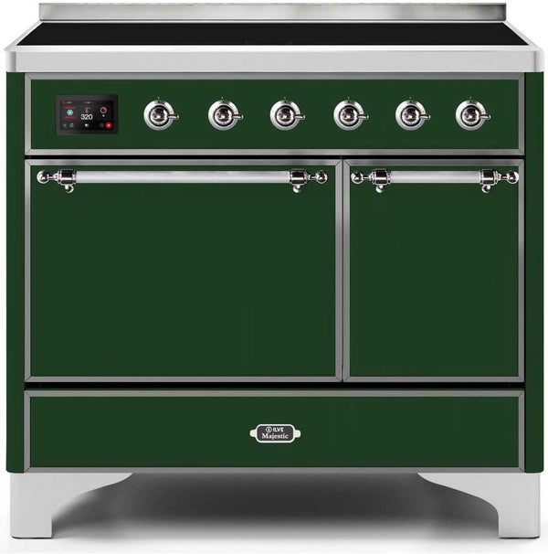 ILVE 40" Majestic II induction Range with 6 Elements - Dual Oven - TFT Control Display in Emerald Green with Chrome Trim (UMDI10QNS3EGC)
