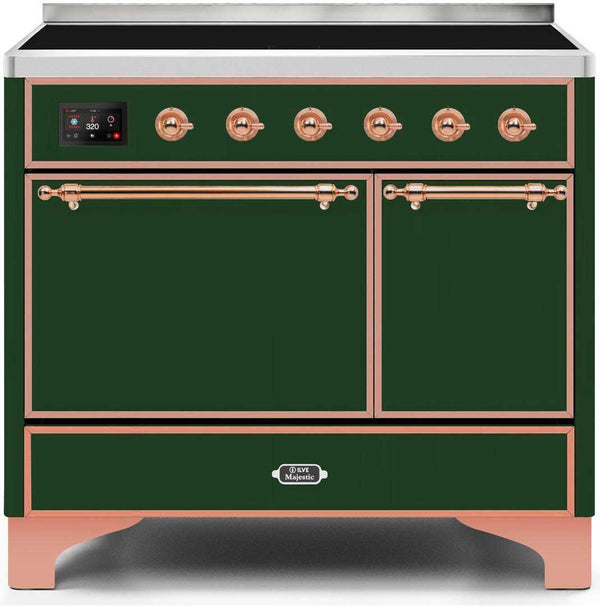 ILVE 40" Majestic II induction Range with 6 Elements - Dual Oven - TFT Control Display in Emerald Green with Copper Trim (UMDI10QNS3EGP)