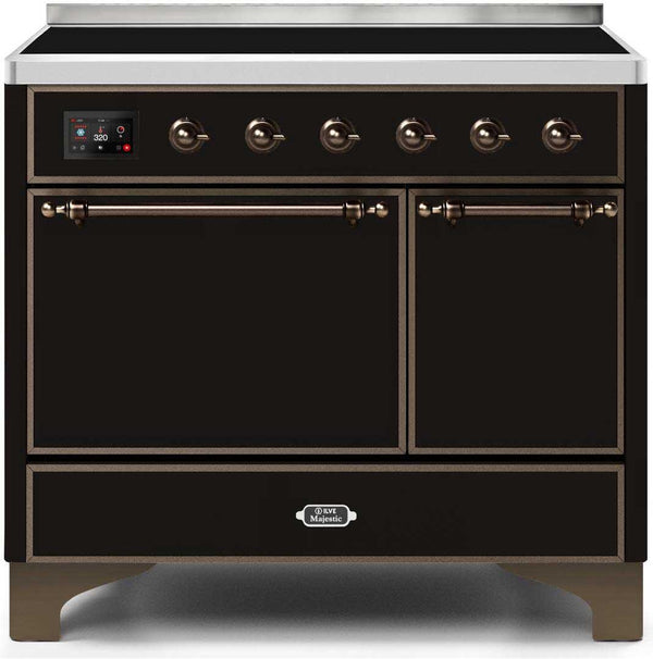 ILVE 40" Majestic II induction Range with 6 Elements - Dual Oven - TFT Control Display in Glossy Black with Bronze Trim (UMDI10QNS3BKB)