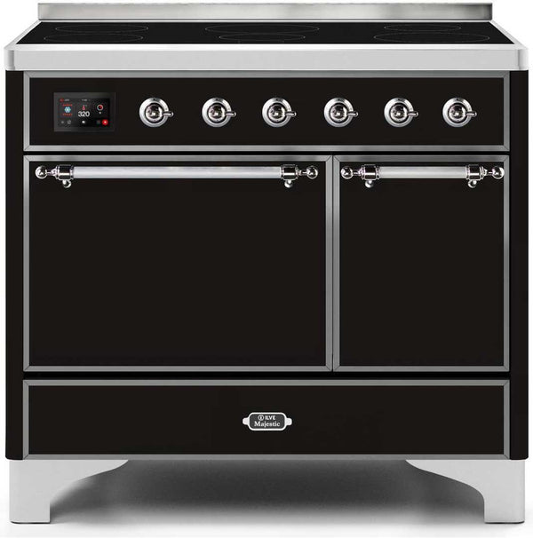 ILVE 40" Majestic II induction Range with 6 Elements - Dual Oven - TFT Control Display in Glossy Black with Chrome Trim (UMDI10QNS3BKC)