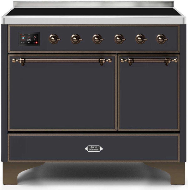 ILVE 40" Majestic II induction Range with 6 Elements - Dual Oven - TFT Control Display in Matte Graphite with Bronze Trim (UMDI10QNS3MGB)