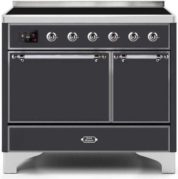 ILVE 40" Majestic II induction Range with 6 Elements - Dual Oven - TFT Control Display in Matte Graphite with Chrome Trim (UMDI10QNS3MGC)