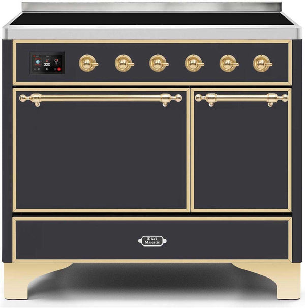 ILVE 40" Majestic II induction Range with 6 Elements - Dual Oven - TFT Control Display in Matte Graphite with Brass Trim (UMDI10QNS3MGG)