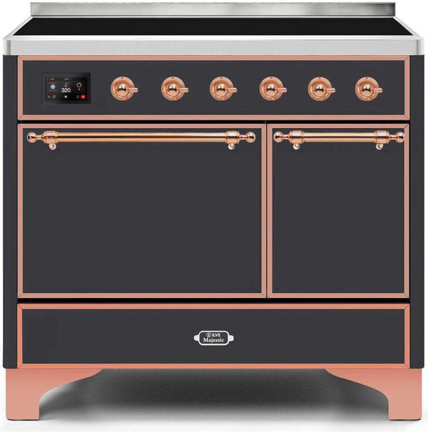 ILVE 40" Majestic II induction Range with 6 Elements - Dual Oven - TFT Control Display in Matte Graphite with Copper Trim(UMDI10QNS3MGP)