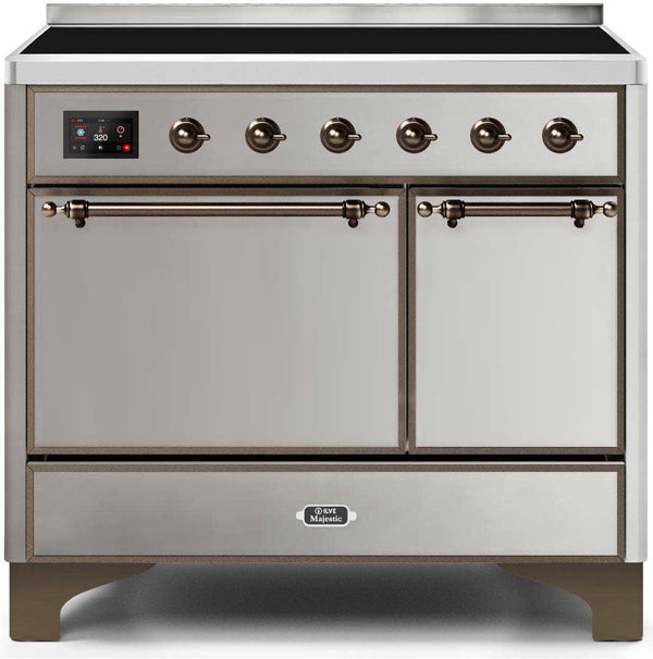 ILVE 40" Majestic II induction Range with 6 Elements - Dual Oven - TFT Control Display in Stainless Steel with Bronze Trim (UMDI10QNS3SSB)