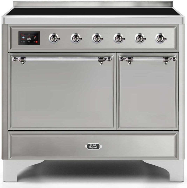 ILVE 40" Majestic II induction Range with 6 Elements - Dual Oven - TFT Control Display in Stainless Steel with Chrome Trim (UMDI10QNS3SSC)