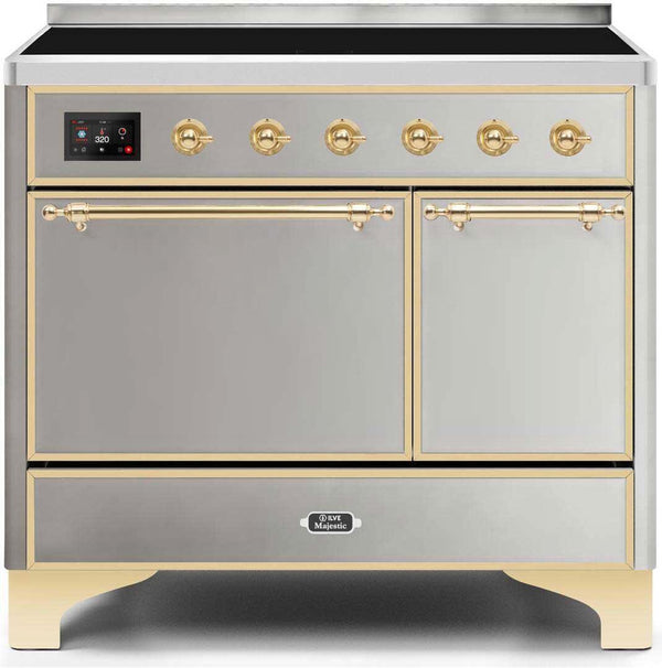 ILVE 40" Majestic II induction Range with 6 Elements - Dual Oven - TFT Control Display in Stainless Steel with Brass Trim (UMDI10QNS3SSG)
