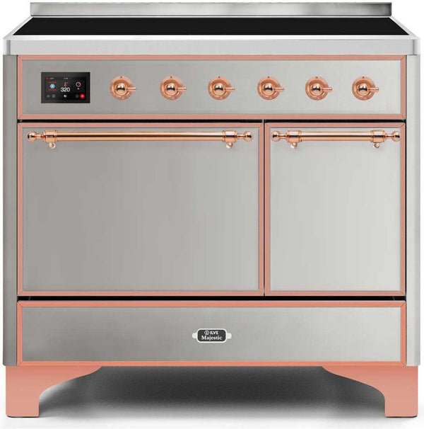 ILVE 40" Majestic II induction Range with 6 Elements - Dual Oven - TFT Control Display in Stainless Steel with Copper Trim (UMDI10QNS3SSP)