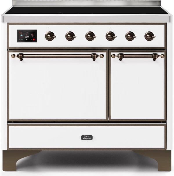 ILVE 40" Majestic II induction Range with 6 Elements - Dual Oven - TFT Control Display in White with Bronze Trim (UMDI10QNS3WHB)