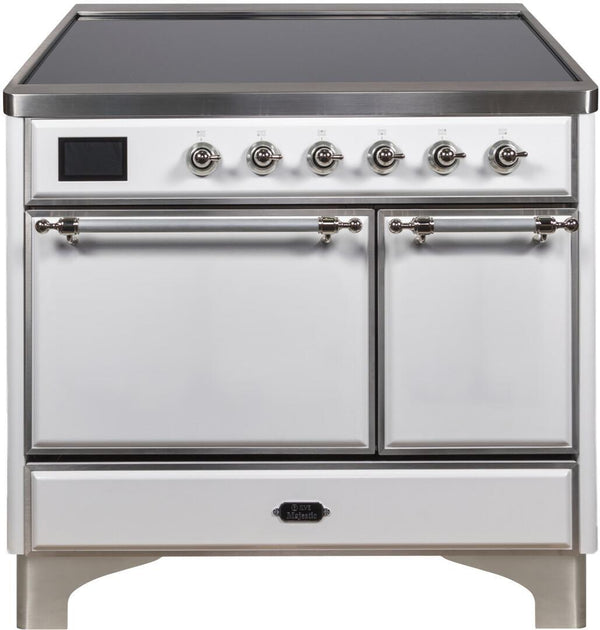 ILVE 40" Majestic II induction Range with 6 Elements - Dual Oven - TFT Control Display in White with Chrome Trim(UMDI10QNS3WHC)