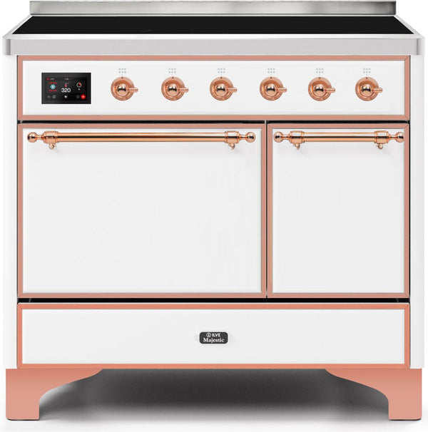 ILVE 40" Majestic II induction Range with 6 Elements - Dual Oven - TFT Control Display in White with Copper Trim (UMDI10QNS3WHP)