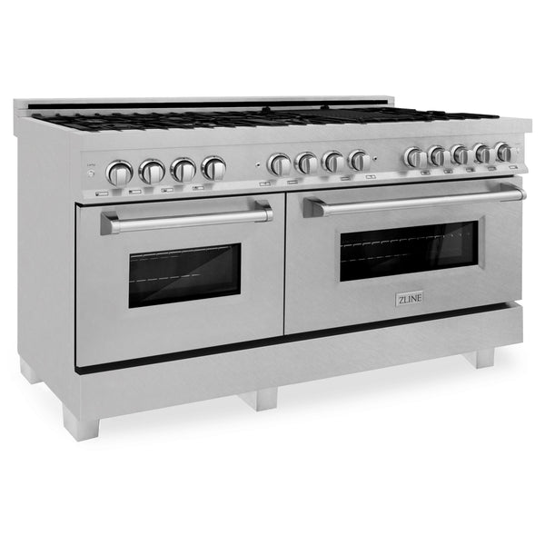 ZLINE 60 in. Professional Gas Burner and 7.6 cu. ft. Electric Oven in DuraSnow® Stainless (RAS-SN-60)