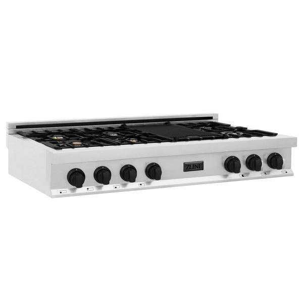 ZLINE Autograph Edition 48" Porcelain Rangetop with 7 Gas Burners in Stainless Steel with Accents (RTZ-48-MB)