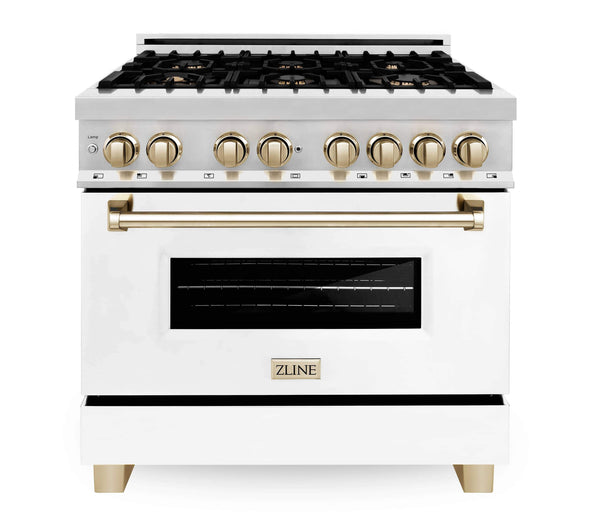 ZLINE Autograph Edition 36" Dual Fuel Range with Gas Stove and Electric Oven in Stainless Steel with Gold Accents (RAZ-WM-36-G)