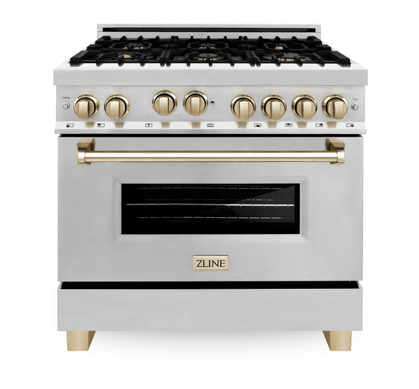 ZLINE Autograph Edition 36" Range with Gas Stove and Gas Oven in Stainless Steel with Gold Accents (RGZ-36-G)