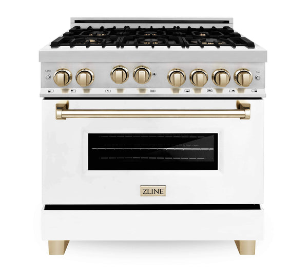 ZLINE Autograph Edition 36" Range with Gas Stove and Gas Oven in Stainless Steel with Gold Accents (RGZ-WM-36-G)