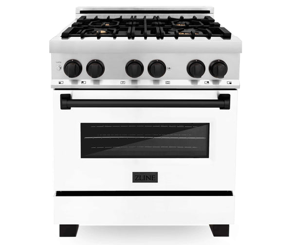 ZLINE Autograph Edition 30" Dual Fuel Range with Gas Stove and Electric Oven in Stainless Steel with Matte Black Accents (RAZ-WM-30-MB)