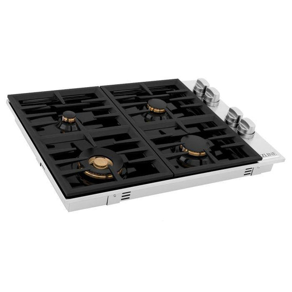 ZLINE 30 In. Drop-in Cooktop With 4 Gas Burners And Black Porcelain Top with Brass Burners (RC-BR-30-PBT) - Flamefrills