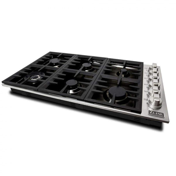 ZLINE 36" Dropin Gas Stovetop with 6 Gas Burners and Black Porcelain Top (RC36-PBT) - Flamefrills