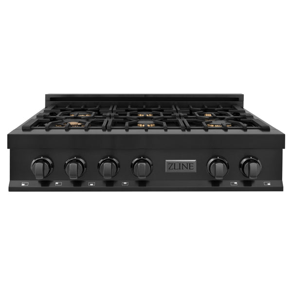 ZLINE 36" Porcelain Gas Stovetop in Black Stainless with 6 Gas Burners (RTB-BR-36) Available with Brass Burners