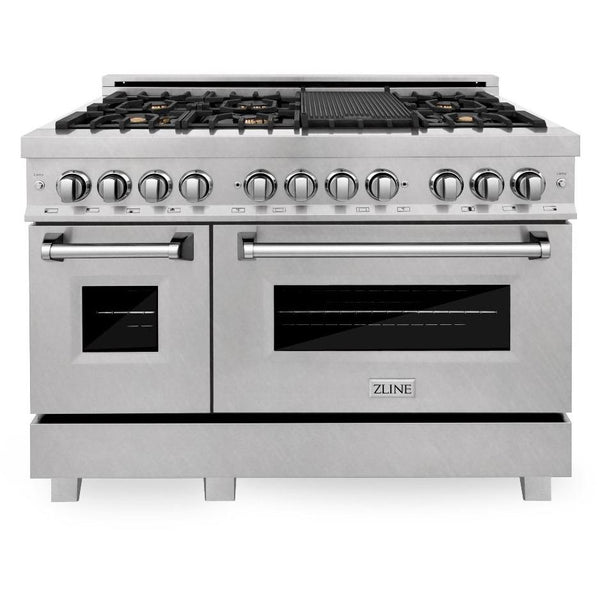 ZLINE 48 In. Professional 6.0 Cu. Ft. 7 Dual Fuel Range With Brass Burners In DuraSnow® Stainless Steel (RAS-SN-BR-48)