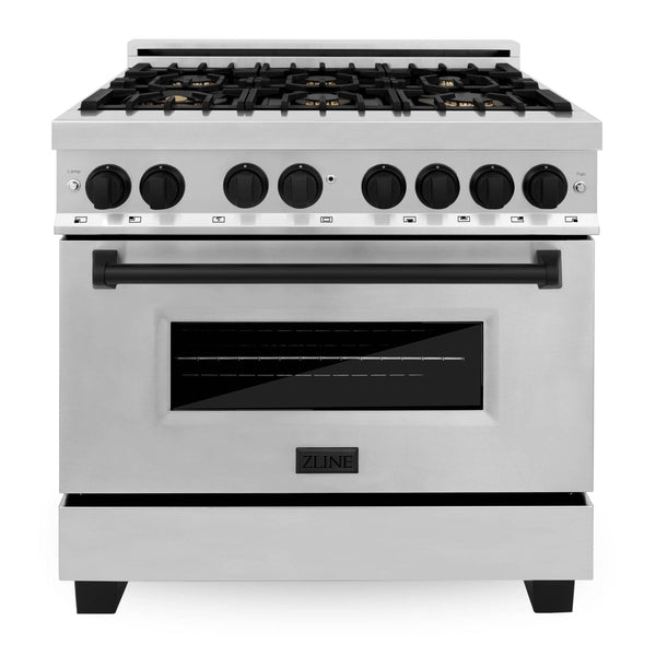 ZLINE Autograph Edition 36" 4.6 cu. ft. Dual Fuel Range with Gas Stove and Electric Oven in Stainless Steel with Matte Black Accents (RAZ-36-MB)