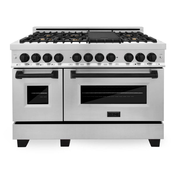 ZLINE Autograph Edition 48" 6.0 cu. ft. Dual Fuel Range with Gas Stove and Electric Oven with Matte Black Accents in Stainless Steel (RAZ-48-MB)