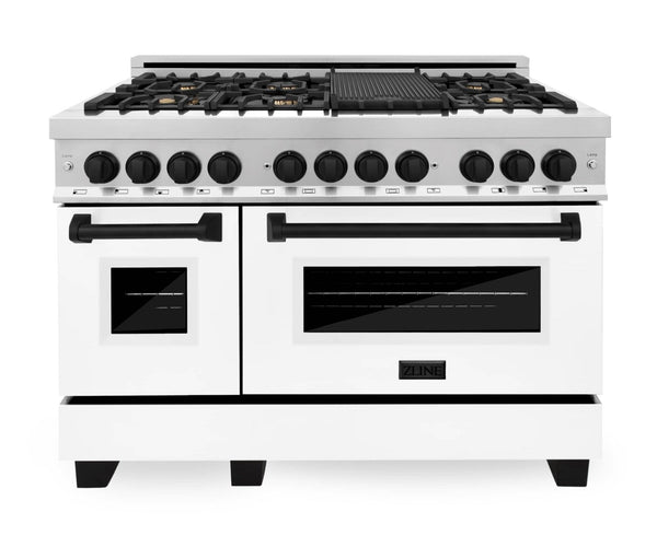 ZLINE Autograph Edition 48" Dual Fuel Range with Gas Stove and Electric Oven in Stainless Steel with Matte Black Accents (RAZ-WM-48-MB)