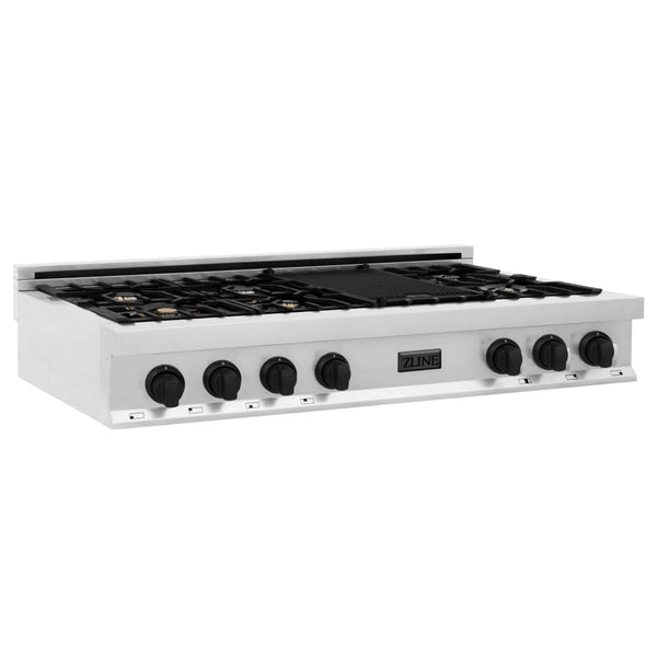 ZLINE 48" Autograph Edition Porcelain Rangetop with 7 Gas Burners in Stainless Steel and Gold Accents Finish (RTZ-48-G)