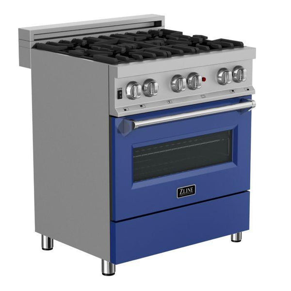 ZLINE 30 in. Professional Gas Burner-Electric Oven in DuraSnow® Stainless with Blue Matte Door (RAS-BM-30)